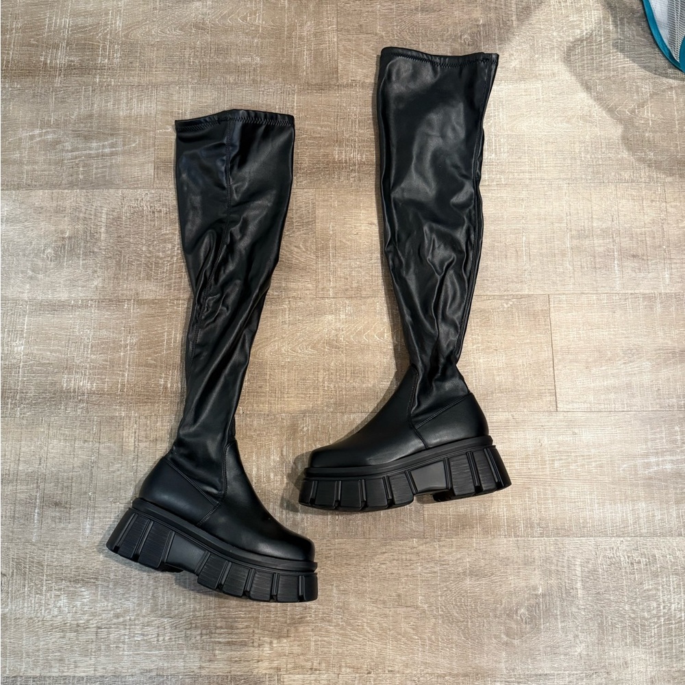 Nasty Gal Thigh High Chunky Black Boots